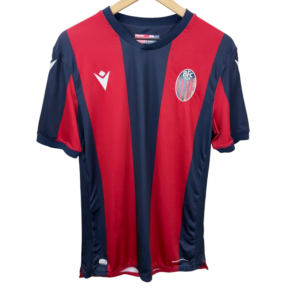 Macron Bologna FC 1909 Mens Size L Home Jersey 20-21 Vertical Stripe Soccer